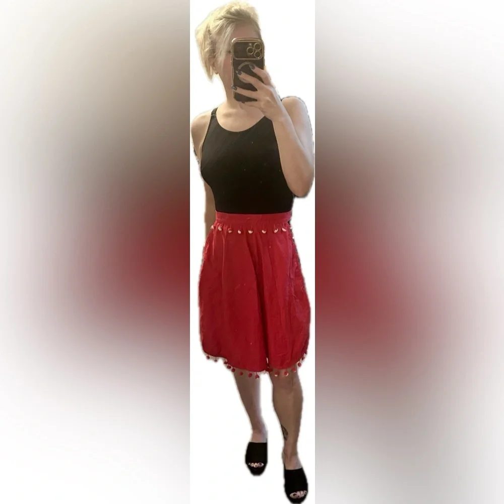 Vintage Holiday Vibes Red Pom-Pom Trim Apron OS
